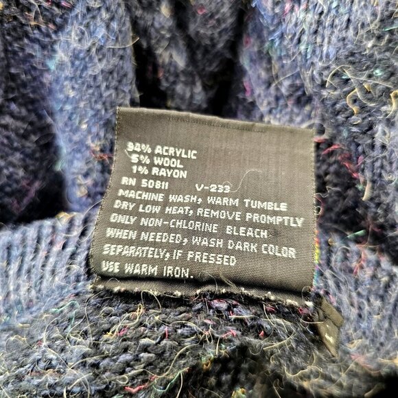 Spettro 80s Wool Knit Crewneck Sweater Mens M Drop Shoulder Blue Pullover - Picture 8 of 11